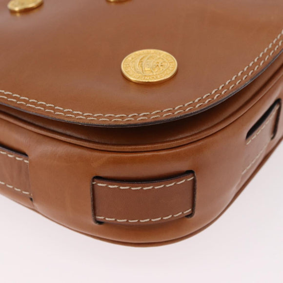 CELINE Medal Shoulder Bag Leather Brown Gold Auth 183053A