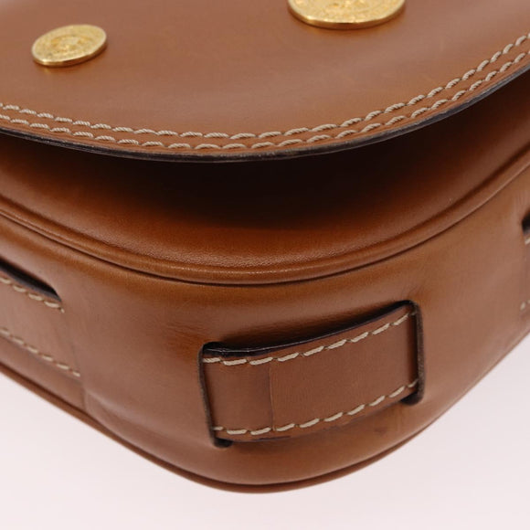 CELINE Medal Shoulder Bag Leather Brown Gold Auth 183053A