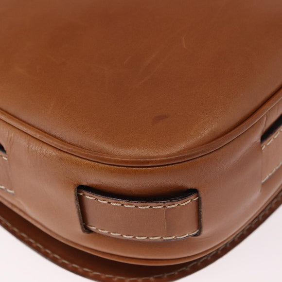 CELINE Medal Shoulder Bag Leather Brown Gold Auth 183053A