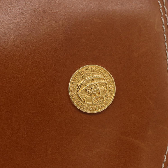 CELINE Medal Shoulder Bag Leather Brown Gold Auth 183053A