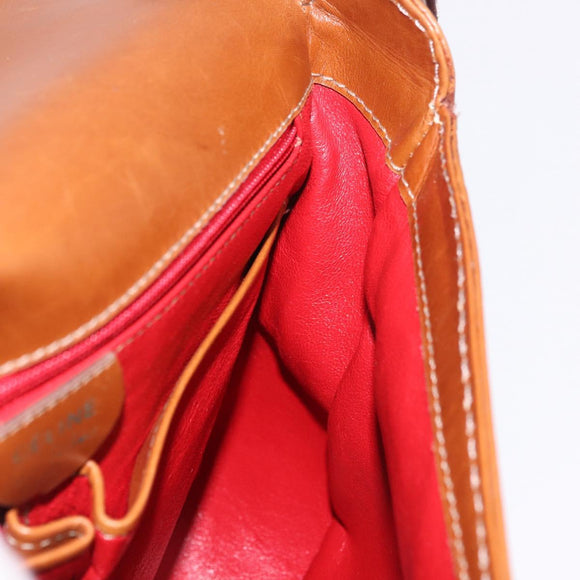 CELINE Medal Shoulder Bag Leather Brown Gold Auth 183053A