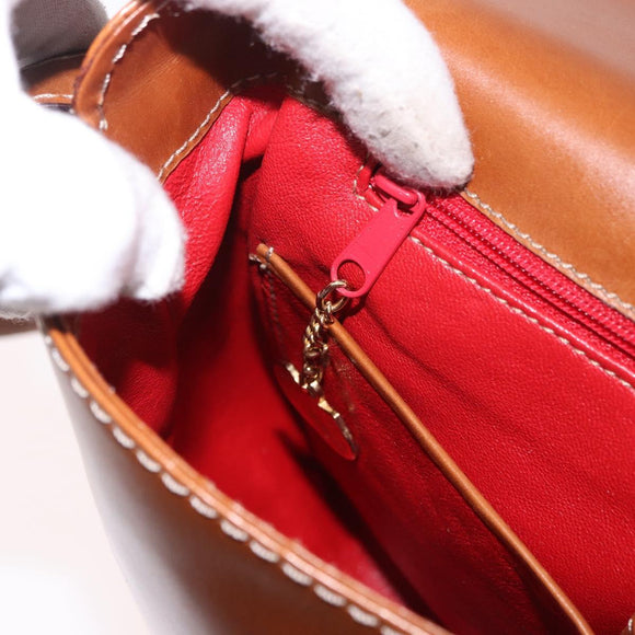 CELINE Medal Shoulder Bag Leather Brown Gold Auth 183053A