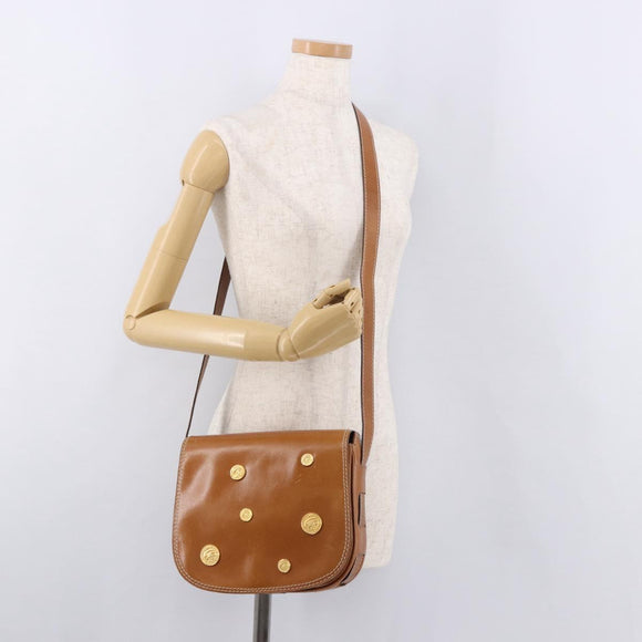 CELINE Medal Shoulder Bag Leather Brown Gold Auth 183053A