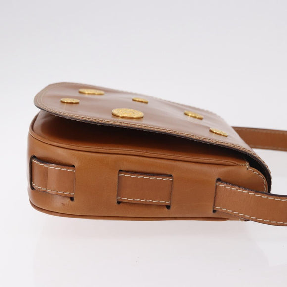 CELINE Medal Shoulder Bag Leather Brown Gold Auth 183053A