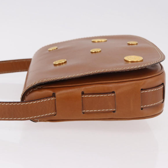 CELINE Medal Shoulder Bag Leather Brown Gold Auth 183053A