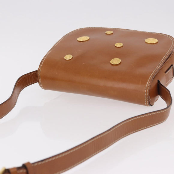CELINE Medal Shoulder Bag Leather Brown Gold Auth 183053A