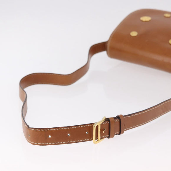 CELINE Medal Shoulder Bag Leather Brown Gold Auth 183053A