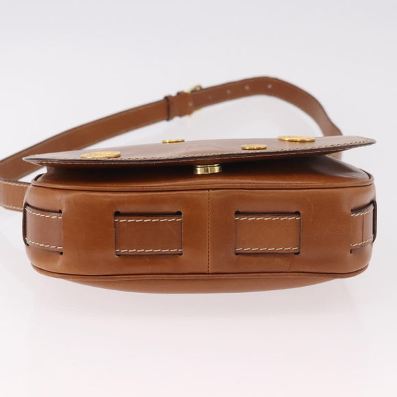 CELINE Medal Shoulder Bag Leather Brown Gold Auth 183053A