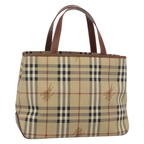 BURBERRY Nova Check Handtasche PVC Beige Gold Auth 183055V