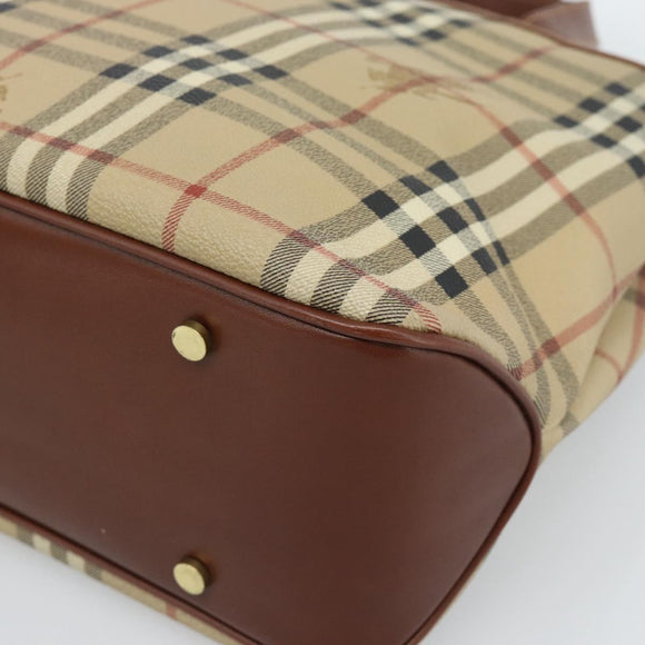 BURBERRY Nova Check Handtasche PVC Beige Gold Auth 183055V