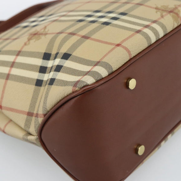 BURBERRY Nova Check Handtasche PVC Beige Gold Auth 183055V