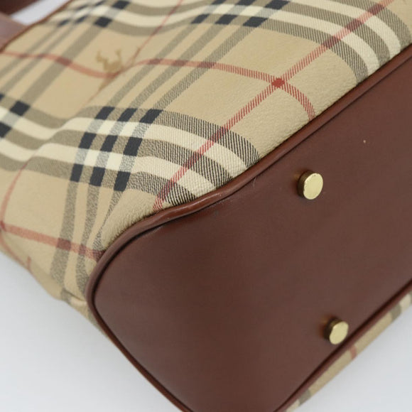 BURBERRY Nova Check Handtasche PVC Beige Gold Auth 183055V