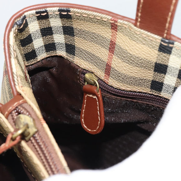BURBERRY Nova Check Handtasche PVC Beige Gold Auth 183055V