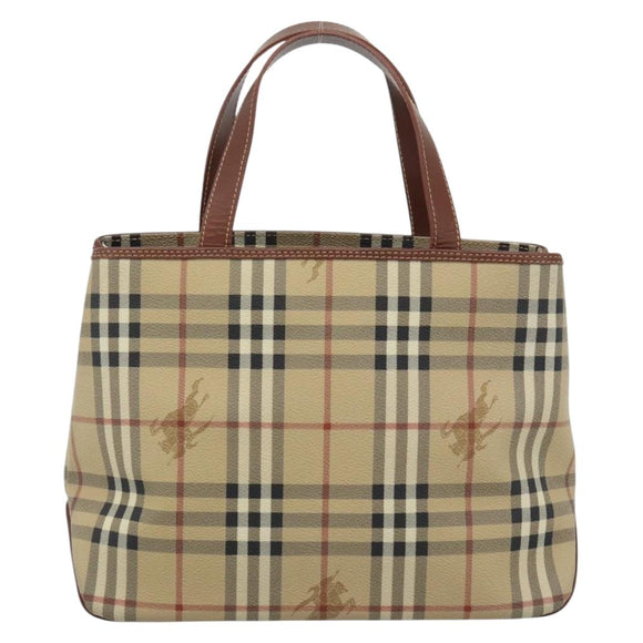 BURBERRY Nova Check Handtasche PVC Beige Gold Auth 183055V
