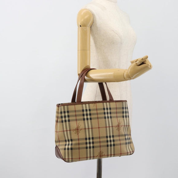 BURBERRY Nova Check Handtasche PVC Beige Gold Auth 183055V