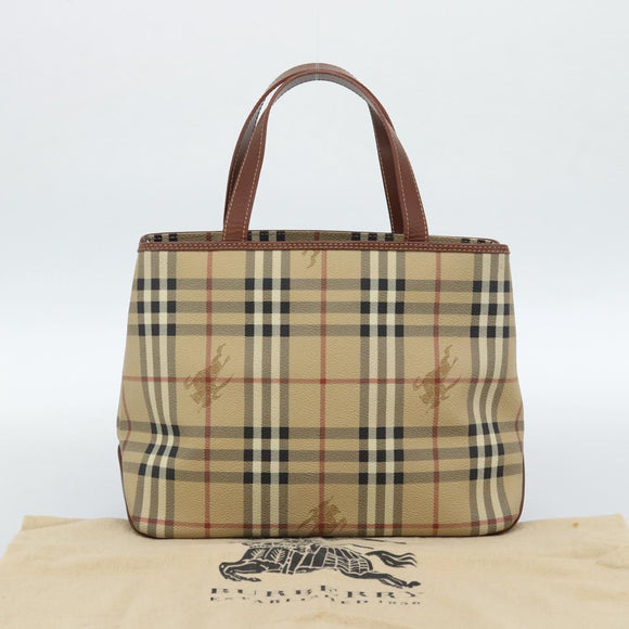 BURBERRY Nova Check Handtasche PVC Beige Gold Auth 183055V