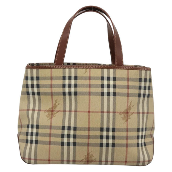 BURBERRY Nova Check Handtasche PVC Beige Gold Auth 183055V