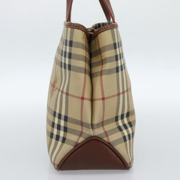 BURBERRY Nova Check Handtasche PVC Beige Gold Auth 183055V