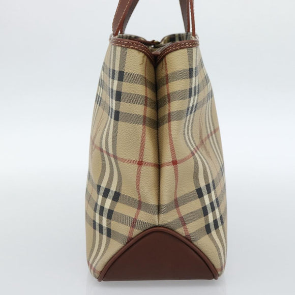 BURBERRY Nova Check Handtasche PVC Beige Gold Auth 183055V
