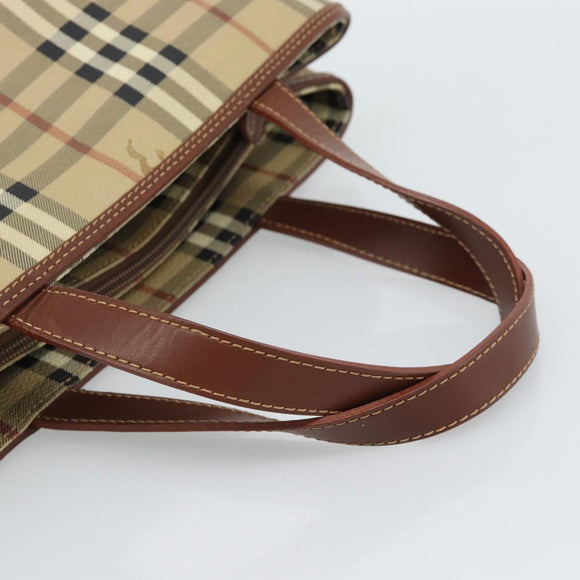 BURBERRY Nova Check Handtasche PVC Beige Gold Auth 183055V
