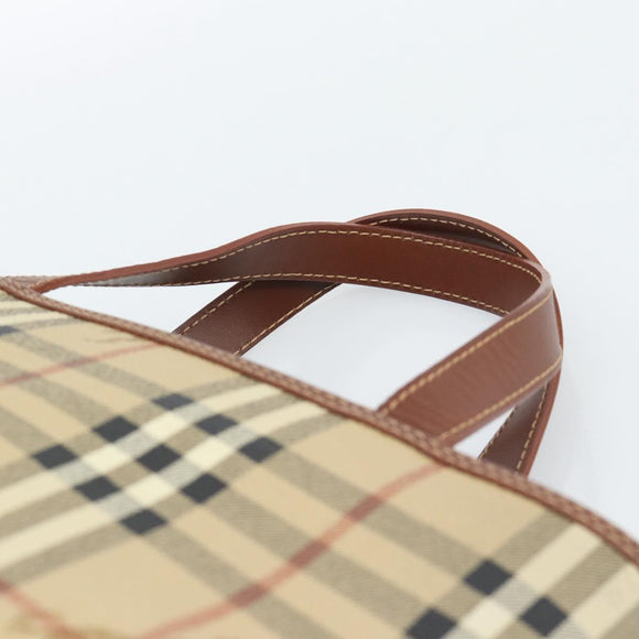BURBERRY Nova Check Handtasche PVC Beige Gold Auth 183055V
