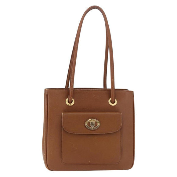 Burberrys Tote Bag Leather Beige Gold Auth 183056