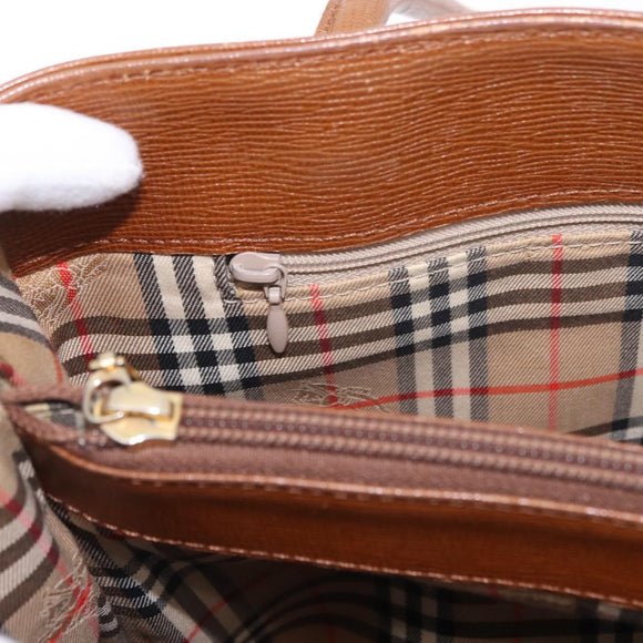 Burberrys Tote Bag Leather Beige Gold Auth 183056