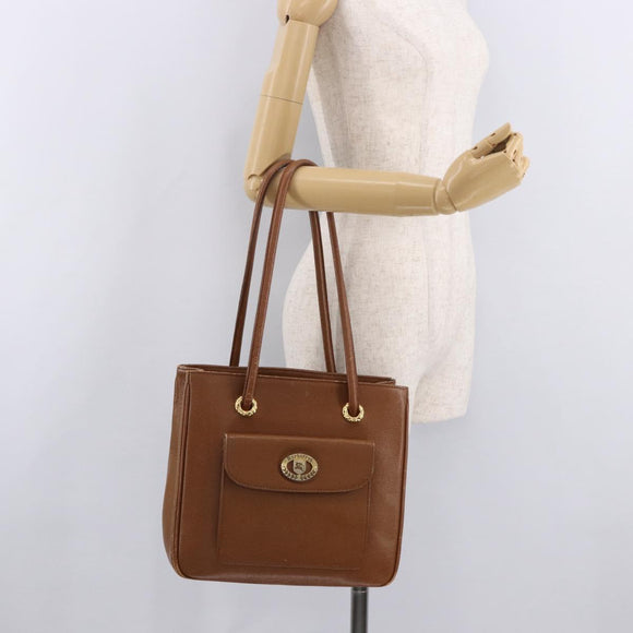 Burberrys Tote Bag Leather Beige Gold Auth 183056