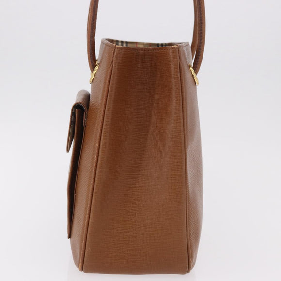 Burberrys Tote Bag Leather Beige Gold Auth 183056
