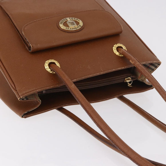 Burberrys Tote Bag Leather Beige Gold Auth 183056