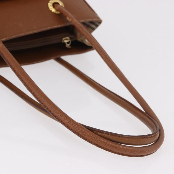Burberrys Tote Bag Leather Beige Gold Auth 183056