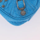 BALENCIAGA Chain Lucagol Mini Bag Leather 2way Blue Silver 695814 Auth 183060M-16