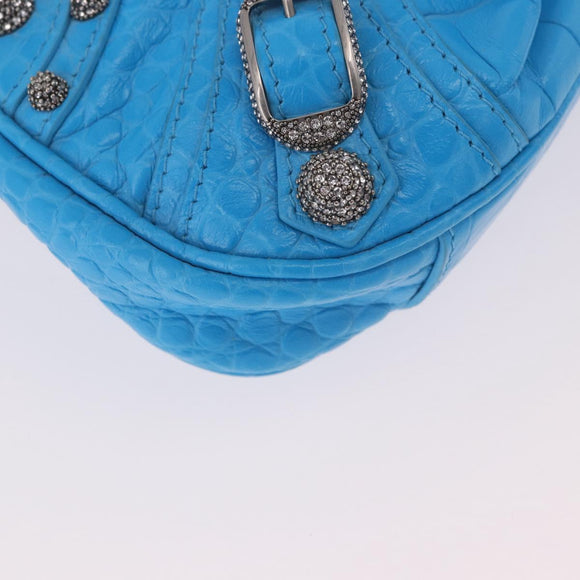 BALENCIAGA Chain Lucagol Mini Bag Leather 2way Blue Silver 695814 Auth 183060M