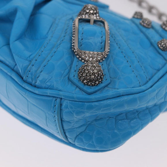 BALENCIAGA Chain Lucagol Mini Bag Leather 2way Blue Silver 695814 Auth 183060M