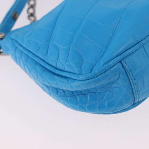 BALENCIAGA Chain Lucagol Mini Bag Leather 2way Blue Silver 695814 Auth 183060M