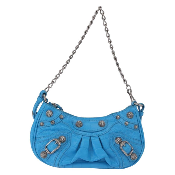 BALENCIAGA Chain Lucagol Mini Bag Leather 2way Blue Silver 695814 Auth 183060M