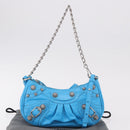 BALENCIAGA Chain Lucagol Mini Bag Leather 2way Blue Silver 695814 Auth 183060M-12