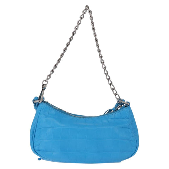 BALENCIAGA Chain Lucagol Mini Bag Leather 2way Blue Silver 695814 Auth 183060M
