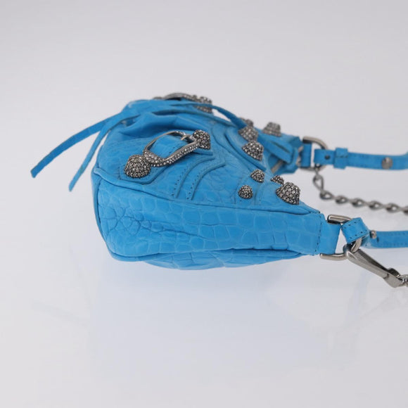 BALENCIAGA Chain Lucagol Mini Bag Leather 2way Blue Silver 695814 Auth 183060M
