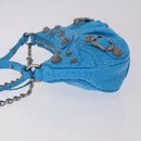 BALENCIAGA Chain Lucagol Mini Bag Leather 2way Blue Silver 695814 Auth 183060M-4