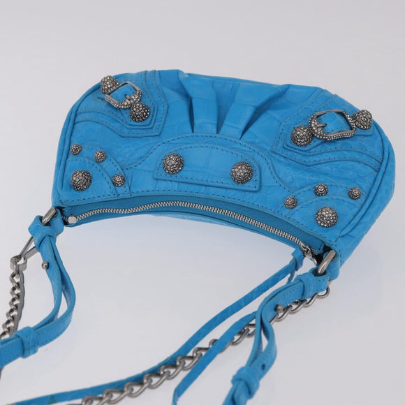 BALENCIAGA Chain Lucagol Mini Bag Leather 2way Blue Silver 695814 Auth 183060M