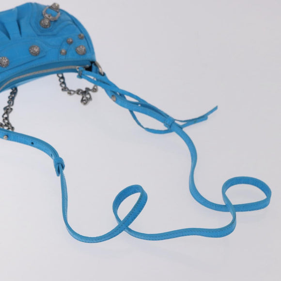 BALENCIAGA Chain Lucagol Mini Bag Leather 2way Blue Silver 695814 Auth 183060M