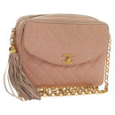 CHANEL Matelasse Chain Shoulder Bag Canvas Pink Gold CC Auth 183065M-1