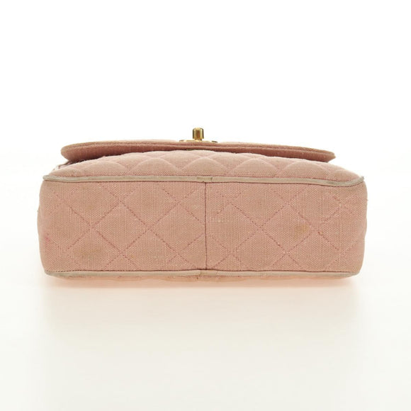 CHANEL Matelasse Chain Shoulder Bag Canvas Pink Gold CC Auth 183065M