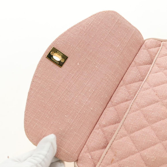 CHANEL Matelasse Chain Shoulder Bag Canvas Pink Gold CC Auth 183065M