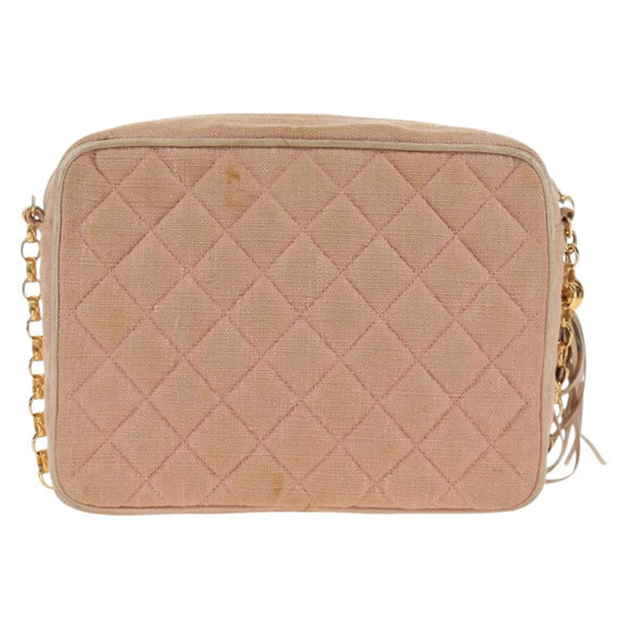 CHANEL Matelasse Chain Shoulder Bag Canvas Pink Gold CC Auth 183065M
