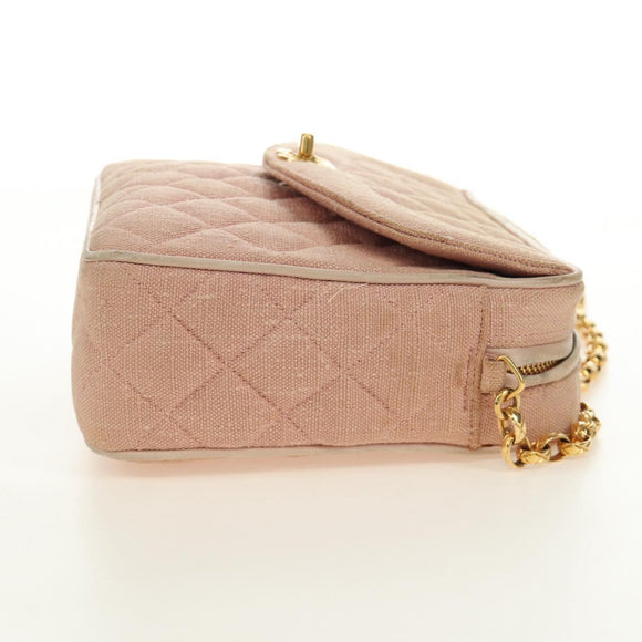CHANEL Matelasse Chain Shoulder Bag Canvas Pink Gold CC Auth 183065M
