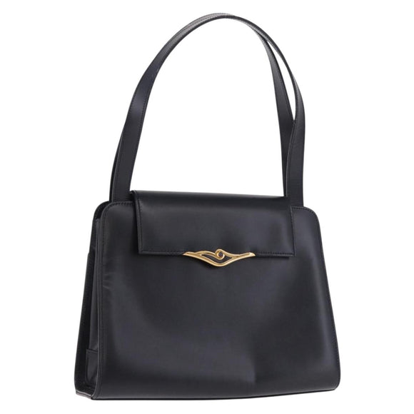 CARTIER Hand Bag Leather Black Gold Auth 183066A