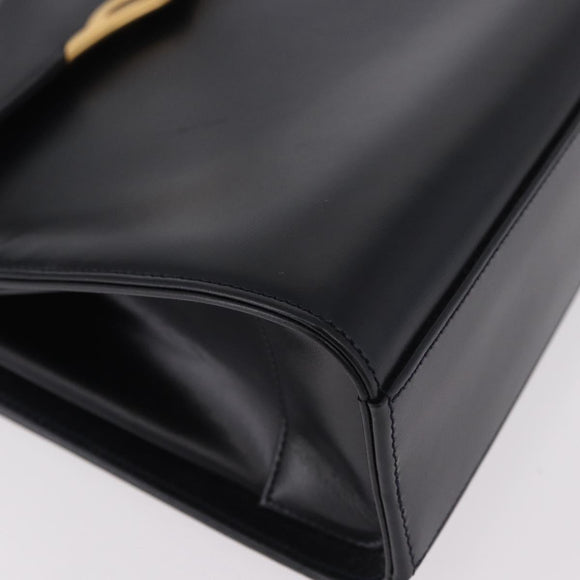 CARTIER Hand Bag Leather Black Gold Auth 183066A