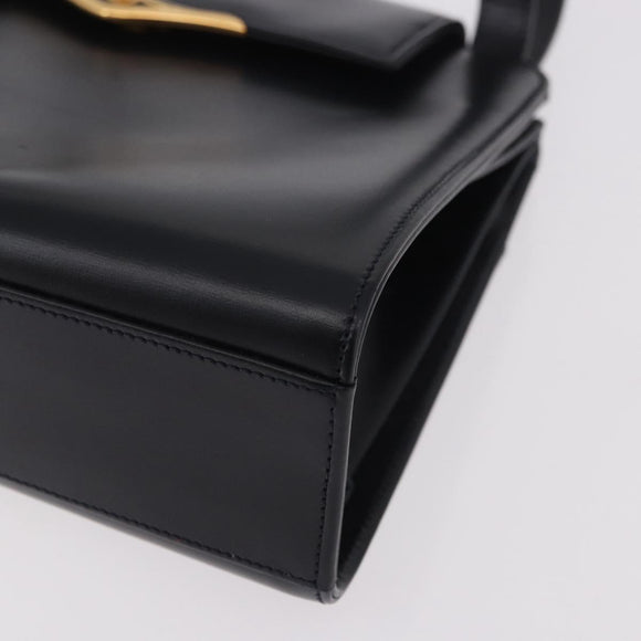 CARTIER Hand Bag Leather Black Gold Auth 183066A
